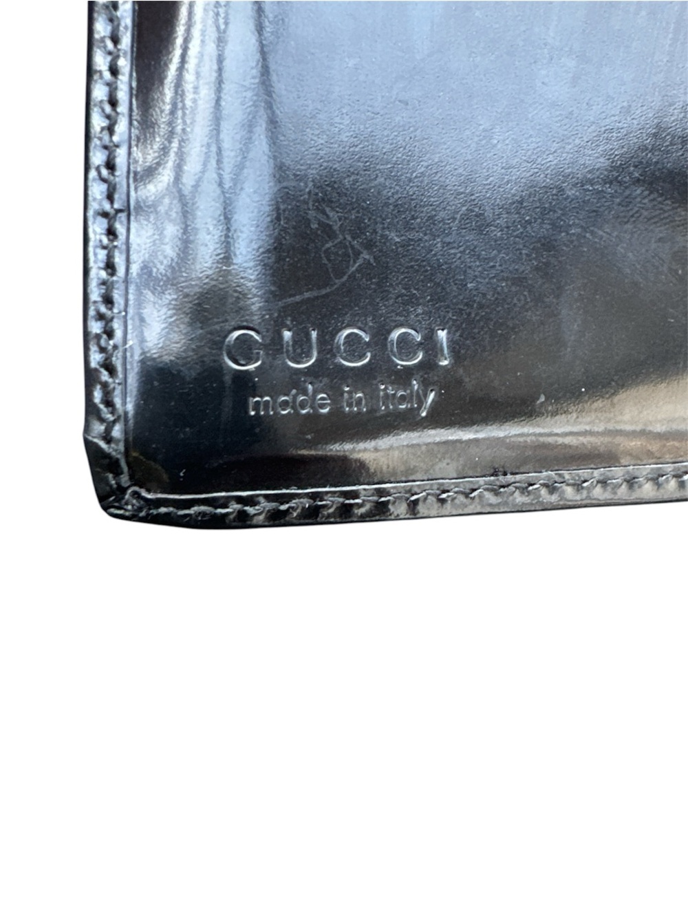 GUCCI VTG Black Patent Leather 4 Fold Wallet Snap Closure CC bills coins 6x4x1 - Picture 12 of 16